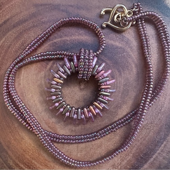 Custom Bohemian Beaded Necklace Opalescent Women’s Jewelry One of a Kind - Picture 1 of 7